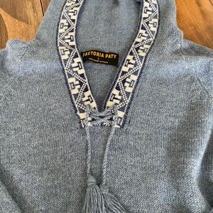 A beautiful blue alpaca fur hoodie with ties